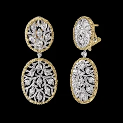 Buccellati RAMAGE WHITE AND YELLOW GOLD OVAL PENDANT EARRINGS