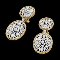 Buccellati RAMAGE WHITE AND YELLOW GOLD OVAL PENDANT EARRINGS
