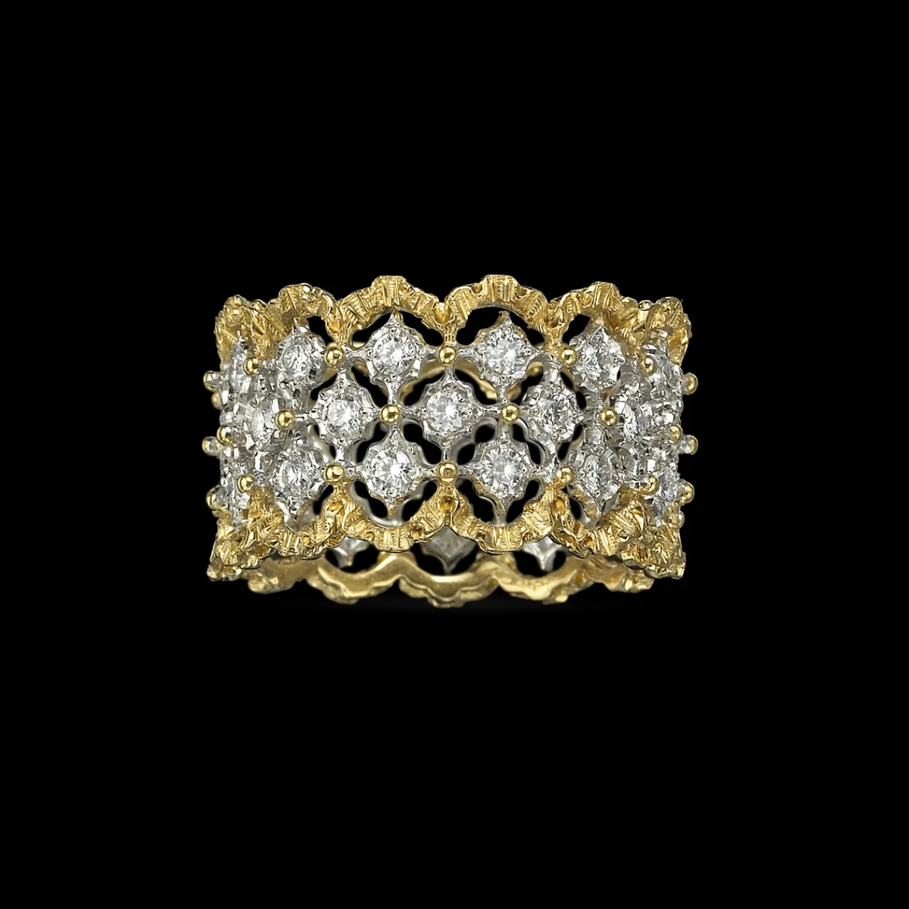 Buccellati ROMBI WHITE AND YELLOW GOLD ETERNELLE RING WITH DIAMONDS