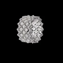 Buccellati ROMBI WHITE GOLD ETERNELLE RING WITH DIAMONDS AND SCALLOPED BORDERS