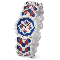 Buccellati TULLE WHITE GOLD WATCH IN RED AND BLUE ENAMEL WITH DIAMONDS