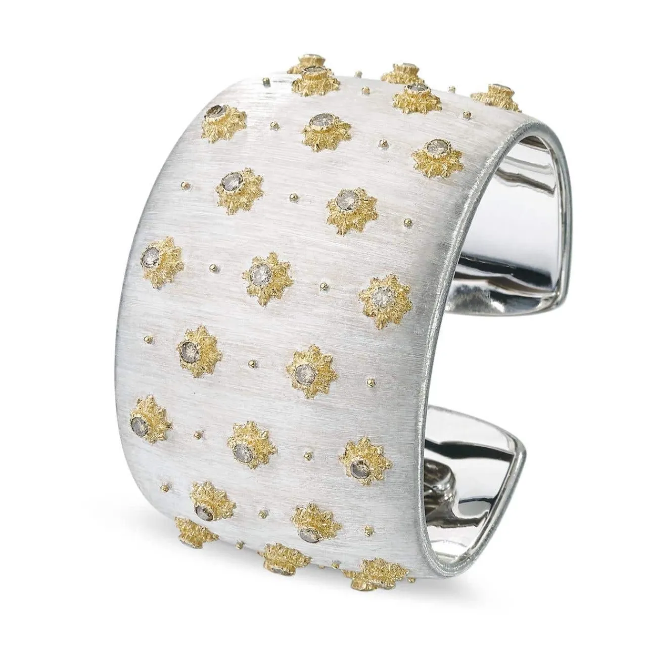 Buccellati WHITE AND YELLOW GOLD CUFF BRACELET WITH FANCY DIAMONDS