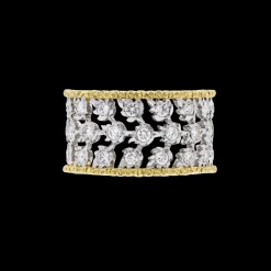 Buccellati WHITE AND YELLOW GOLD ETERNELLE BAND WITH DIAMONDS FOGLIETTE STYLE