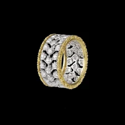 Buccellati WHITE AND YELLOW GOLD ETERNELLE BAND WITH DIAMONDS FOGLIETTE STYLE