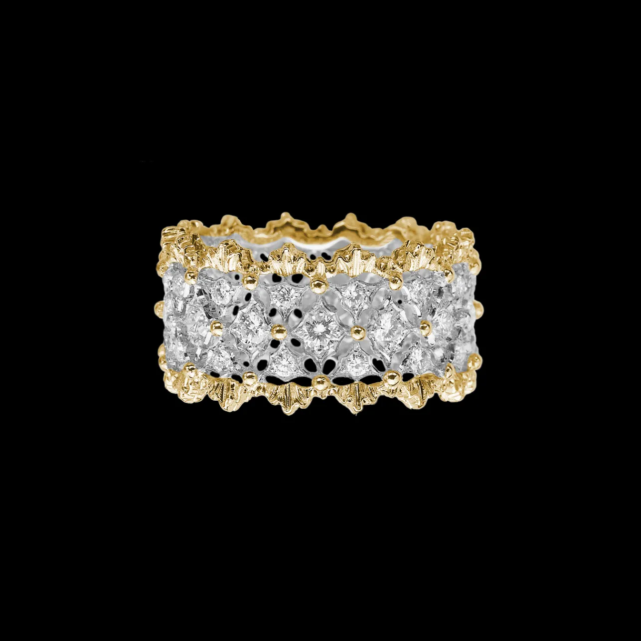 Buccellati WHITE AND YELLOW GOLD ETERNELLE BAND WITH DIAMONDS PIZZO STYLE