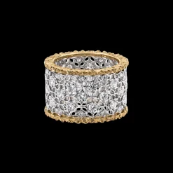 Buccellati WHITE AND YELLOW GOLD ETERNELLE BAND WITH DIAMONDS SCACCHI STYLE
